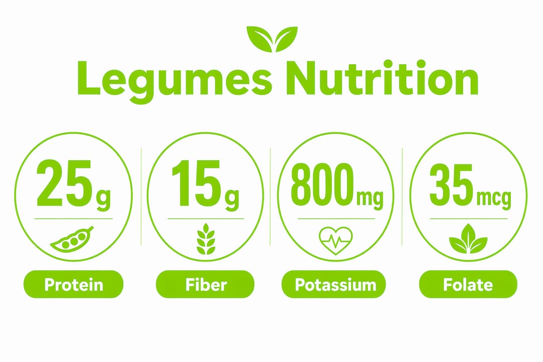 Health Benefits of Legumes: What the Science Says 2 Infographic displaying key nutritional stats of legumes