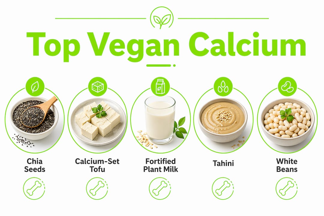 Vegan Calcium Sources: Meet Your Daily Needs in 2026 2 Infographic ranking top vegan calcium foods