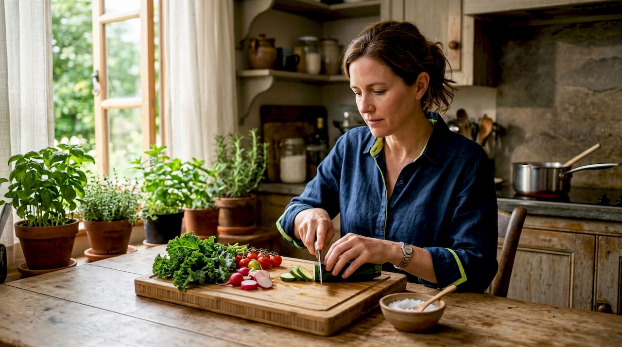 Whole Foods vs Processed Foods: What the Science Says 2 Hands chopping fresh vegetables in home kitchen