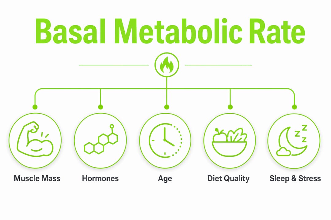 Basal Metabolic Rate Explained: What It Means for Your Weight 1 Infographic illustrating factors influencing basal metabolic rate