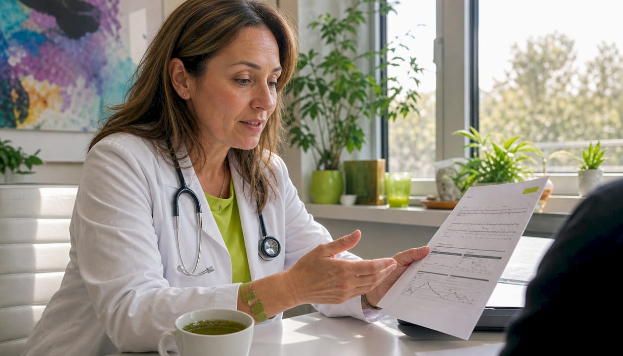 The Real Role of Sleep in Weight Loss 2 Female doctor reviewing sleep study with report