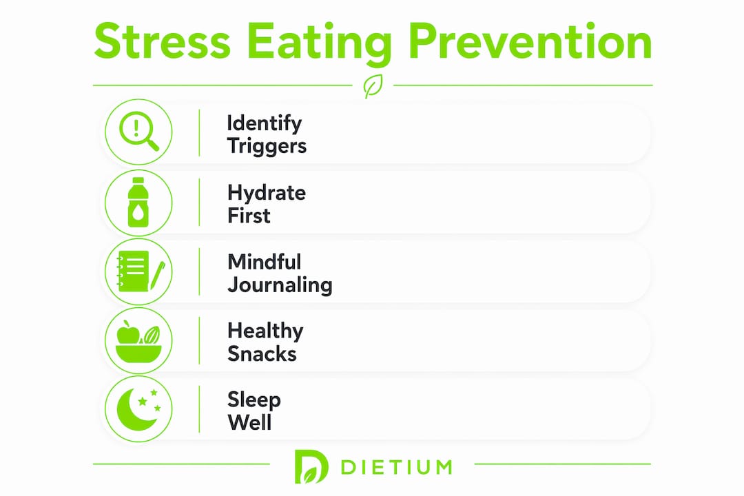 Real Stress Eating Solutions That Actually Work in 2026 2 Infographic showing habits to prevent stress eating