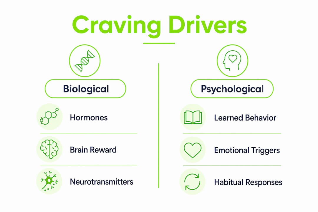 Why You Crave Food: The Science Behind Your Appetite 1 Infographic comparing biological and psychological craving drivers