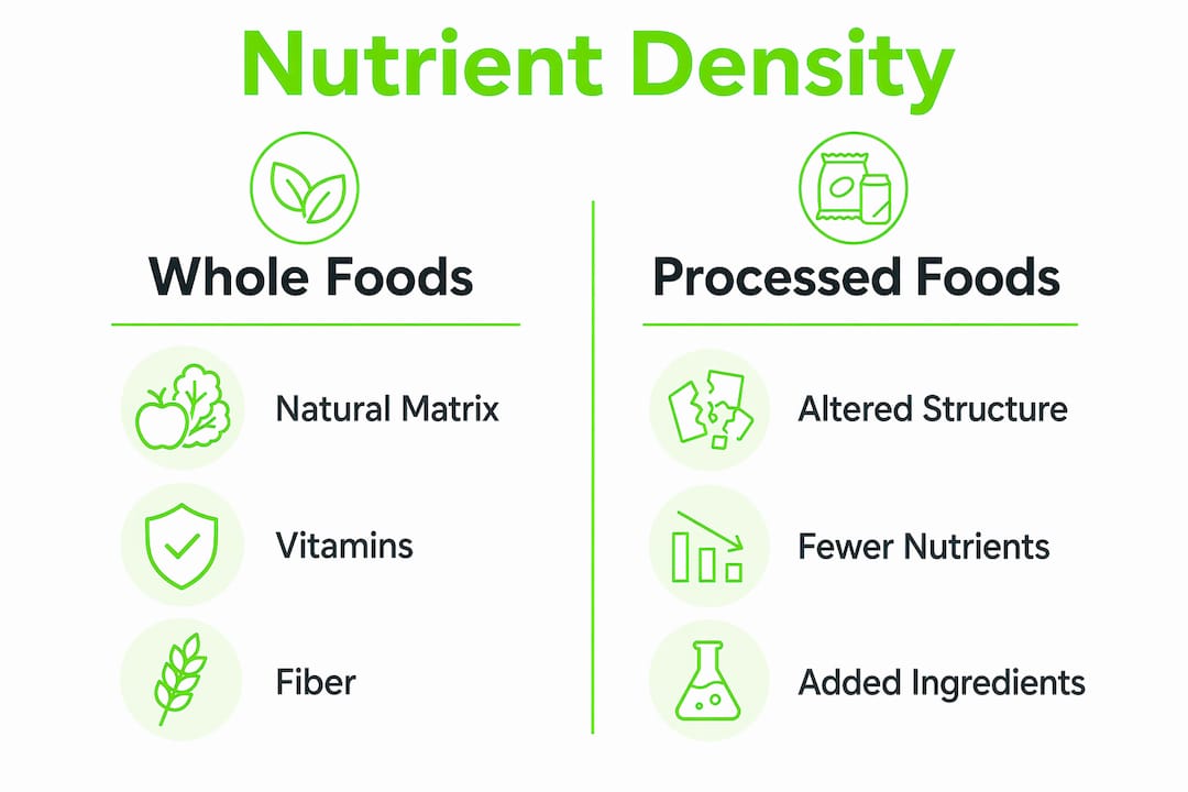 Whole Foods vs Processed: What the Science Actually Says 1 Infographic comparing nutrient density of whole and processed foods