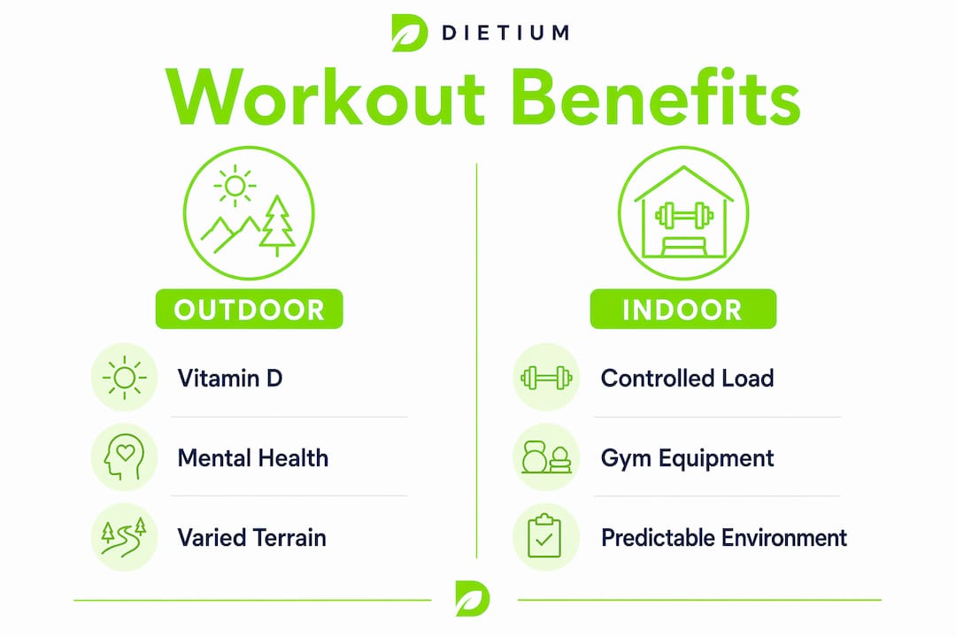 Outdoor Workout Benefits: What Science Says in 2026 2 Infographic comparing outdoor and indoor workout benefits