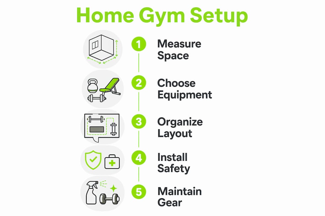 Setting Up a Home Gym: Budget Builds That Actually Work 2 Infographic showing steps to set up a budget home gym