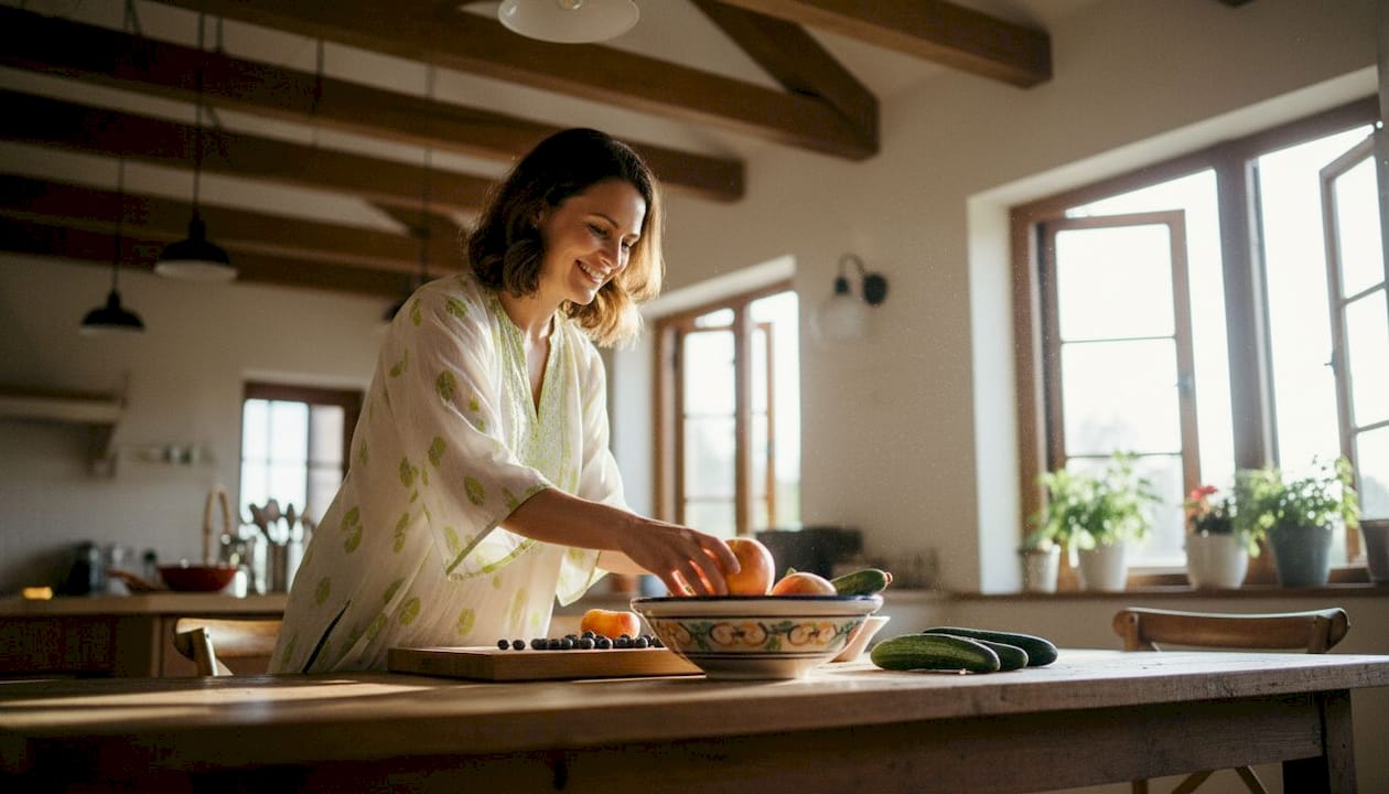 Seasonal Produce Guide: Eat Better, Spend Less 2 Woman selecting fresh seasonal produce in home kitchen