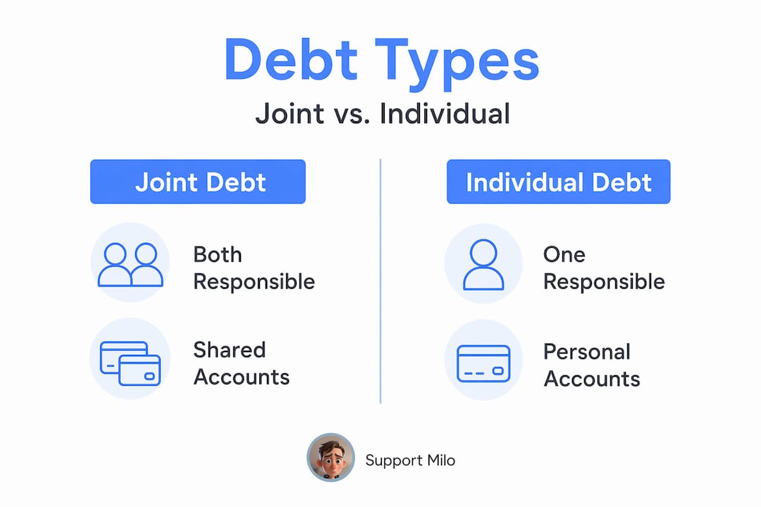 Infographic comparing joint and individual debt types