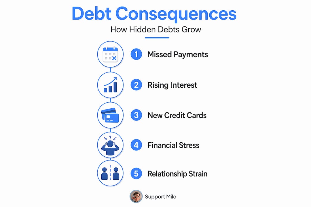 Vertical infographic showing stages of hidden debt consequences