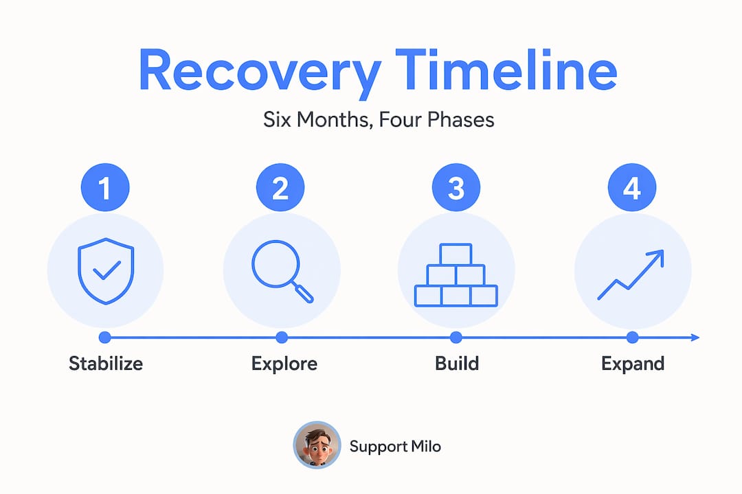 Infographic showing four-phase recovery timeline