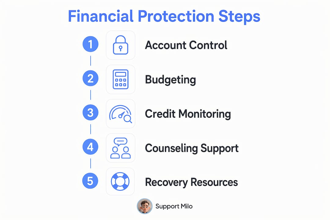 Infographic showing five steps for financial protection from gambling