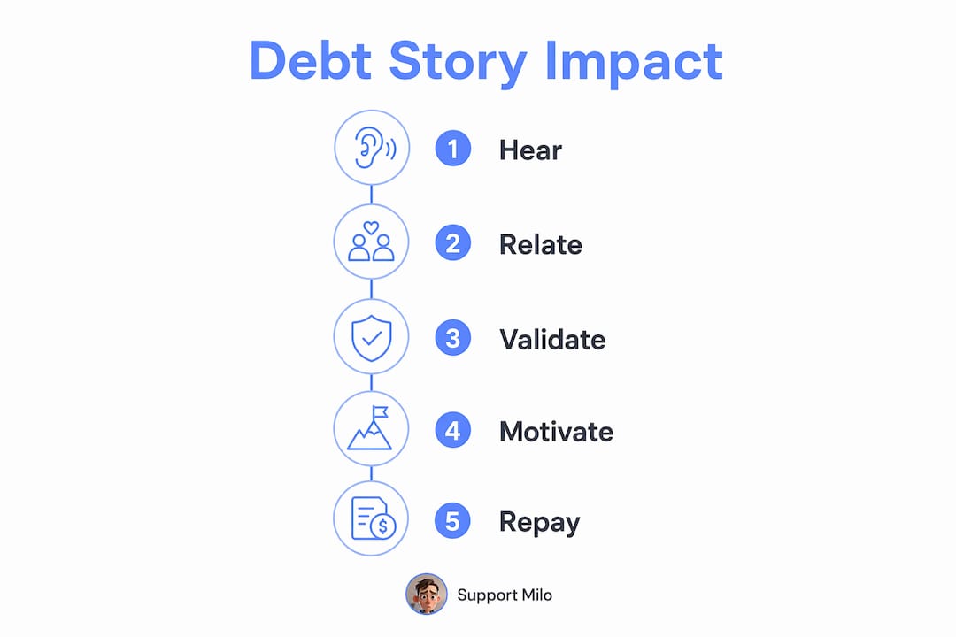 Infographic showing stages of debt story impact