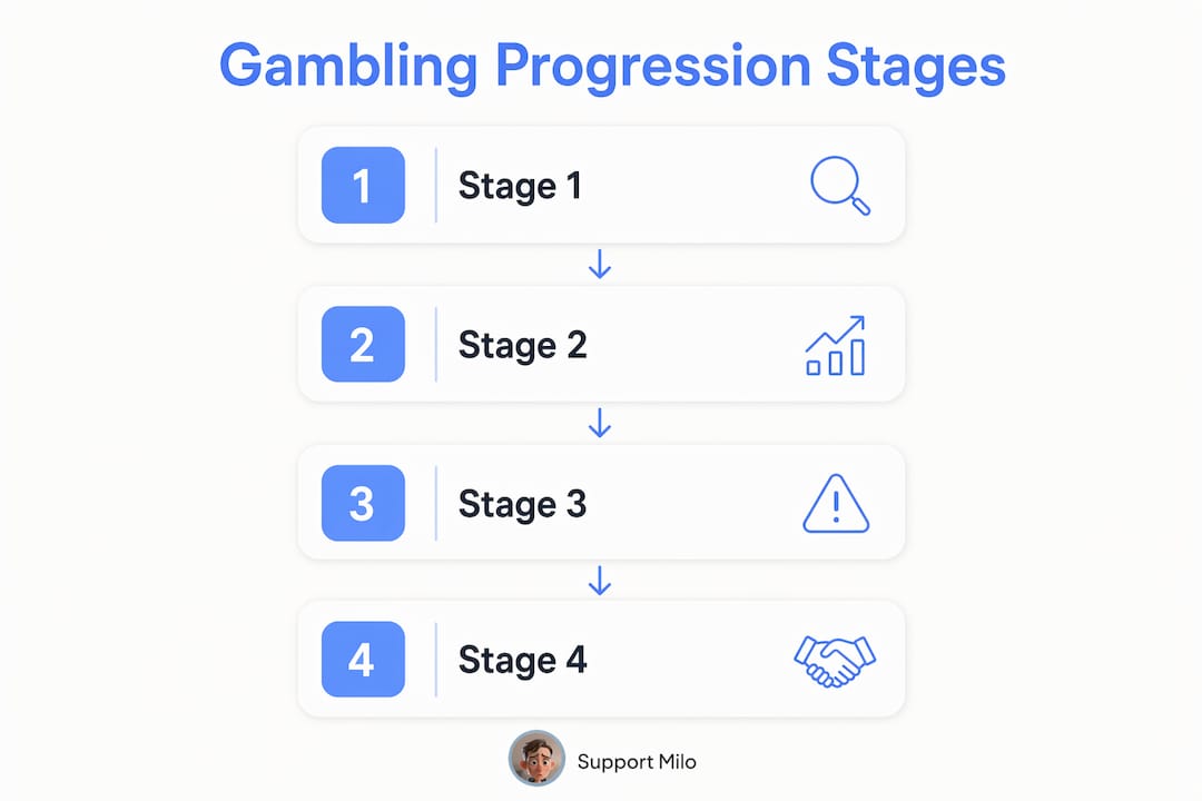 Infographic illustrating four stages of problem gambling