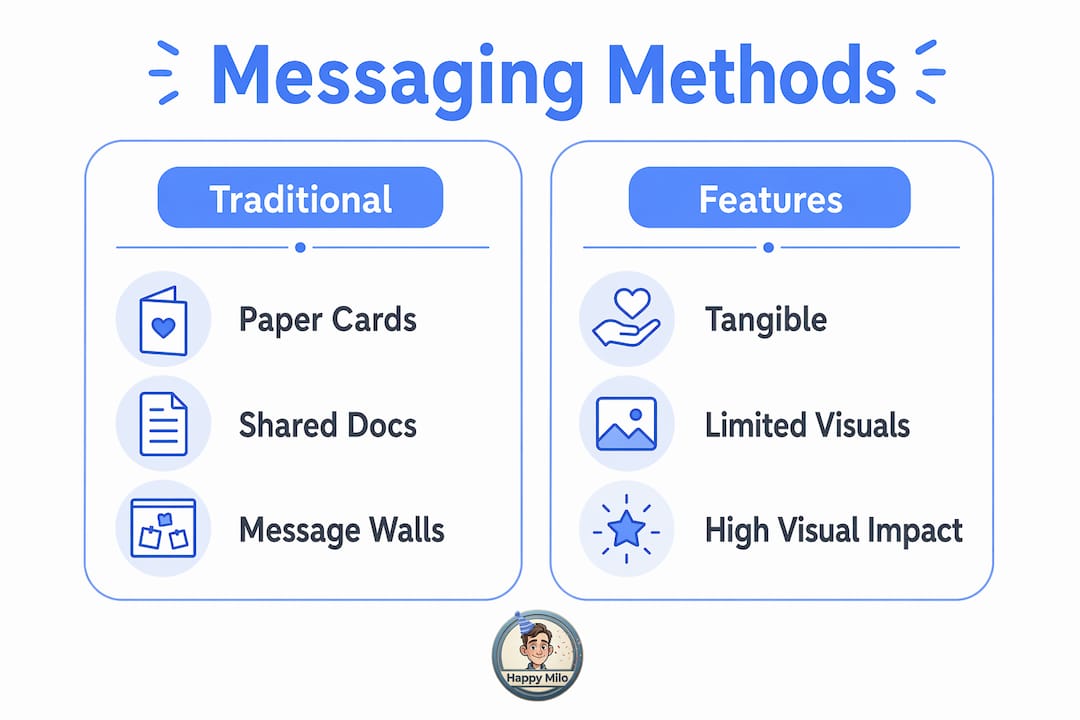 Infographic comparing traditional collective messaging methods and their features