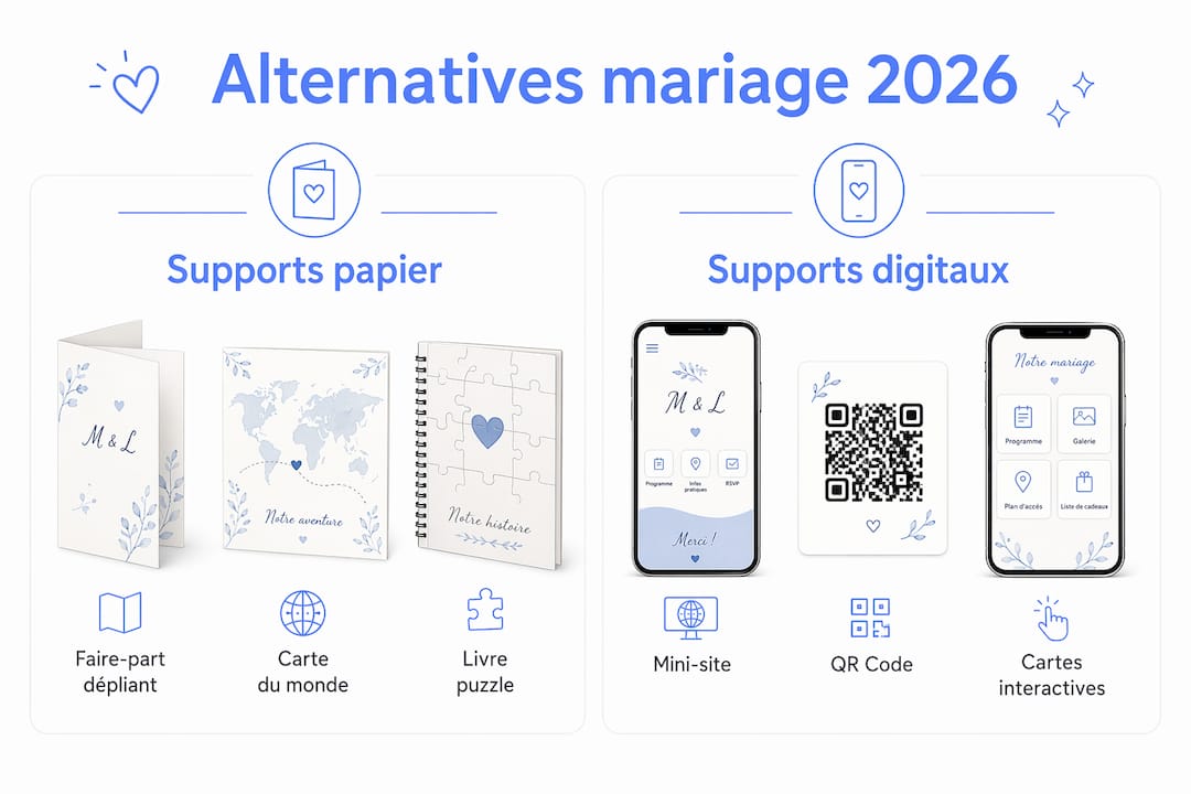Infographie : avantages et différences entre invitations de mariage imprimées et numériques