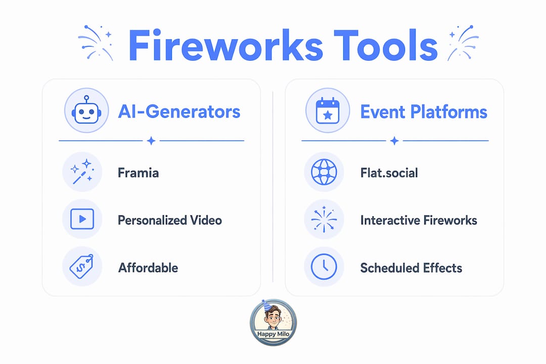 Infographic comparing tools for virtual birthday fireworks