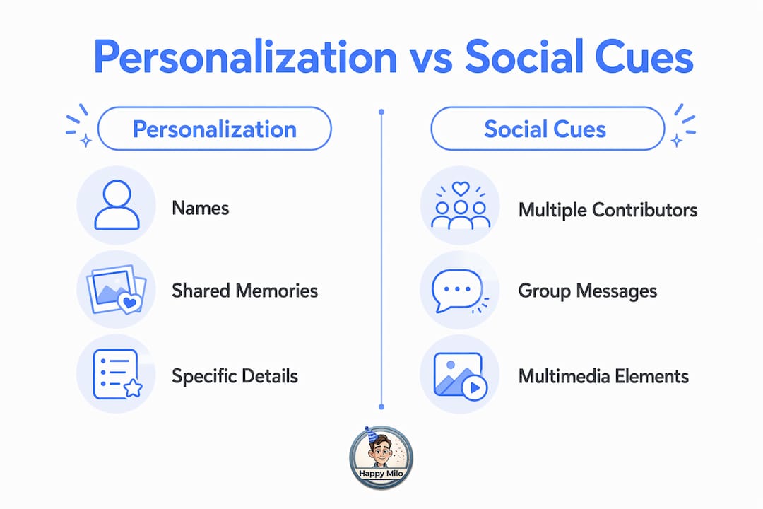 Infographic showing personalization versus social cues in digital birthdays