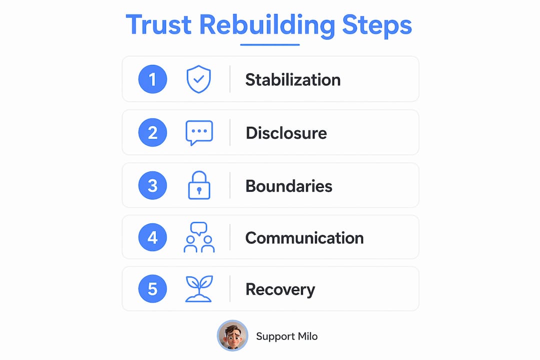 Infographic showing step-by-step trust rebuilding phases