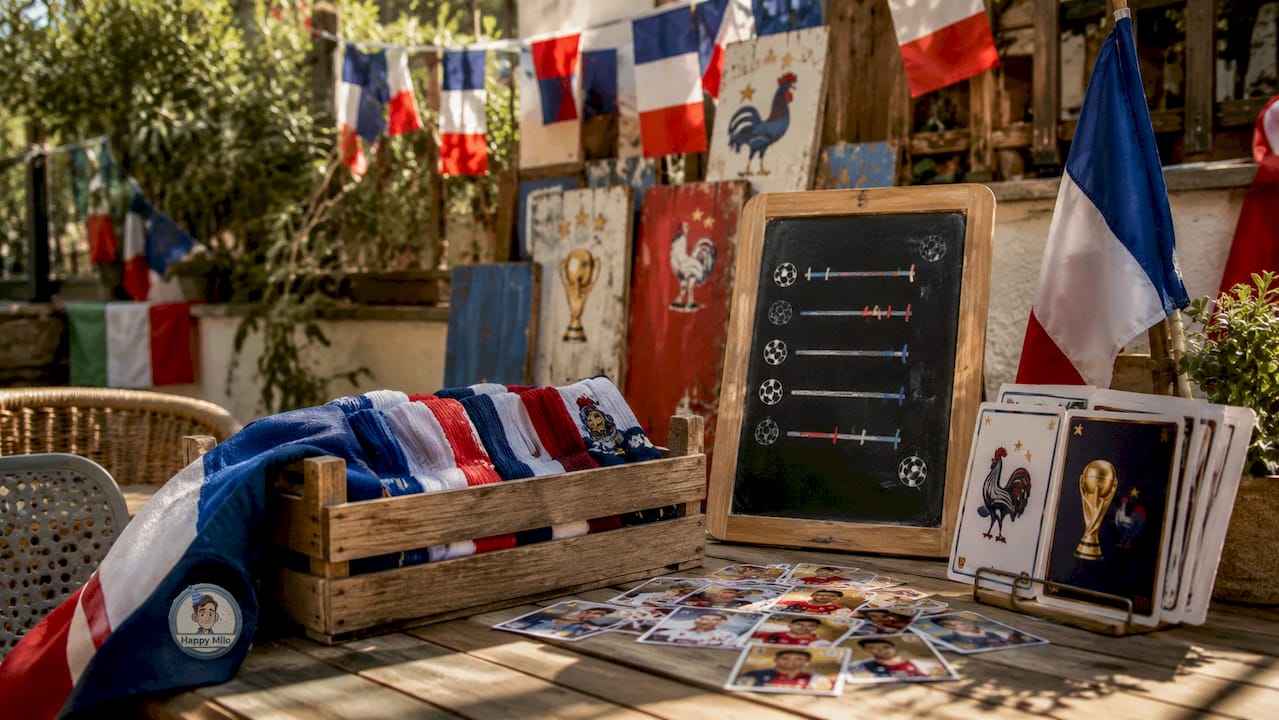 Close-up of France football fan memorabilia wall