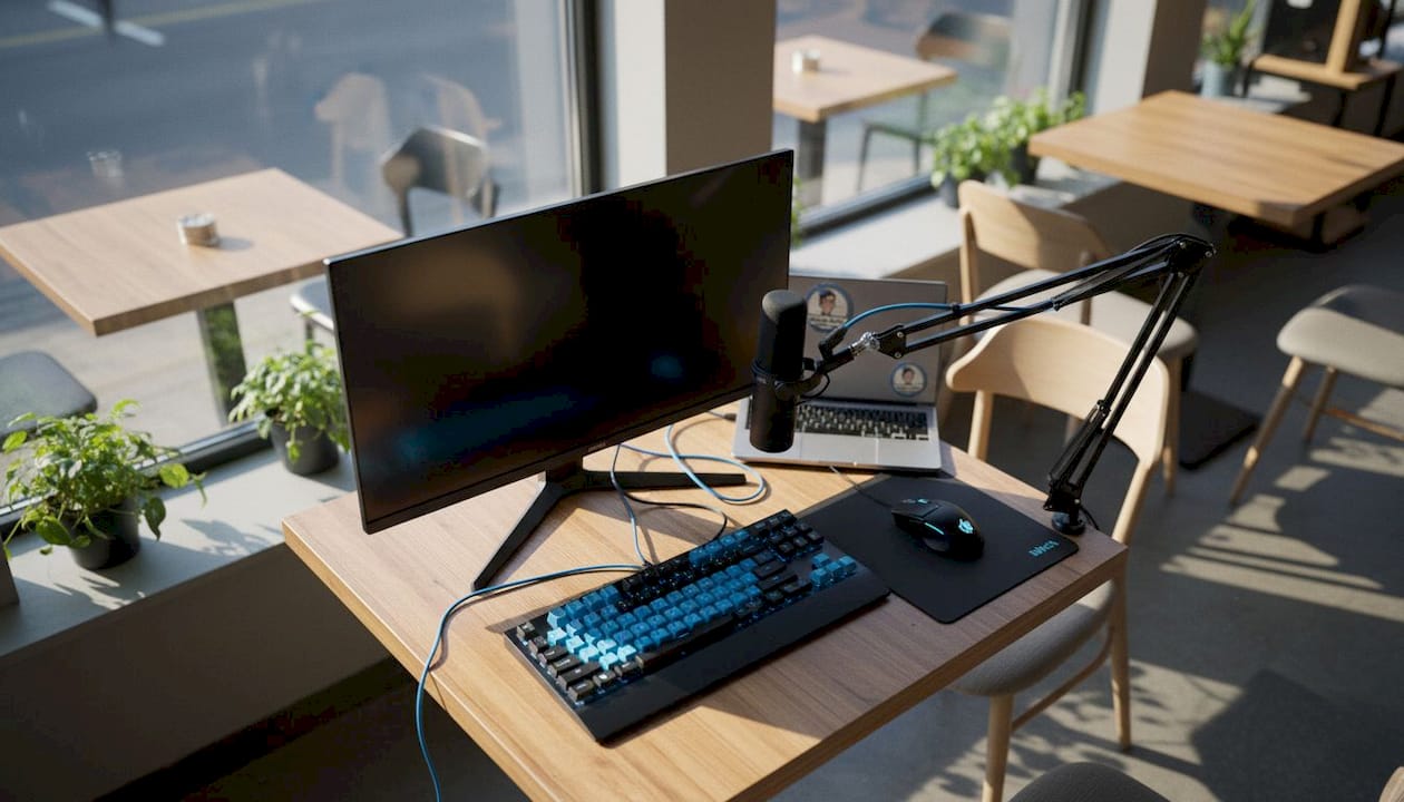Espace dédié au streaming avec tout le matériel technique nécessaire