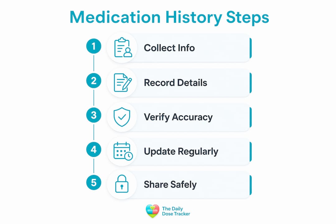 Infographic illustrating key steps to maintain medication history