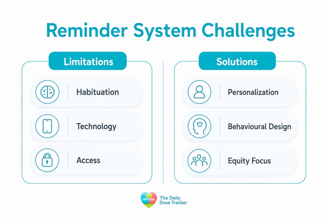 Infographic comparing reminder system challenges and solutions