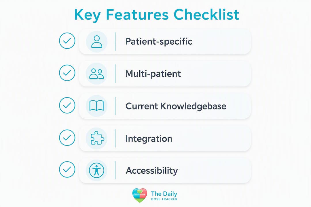 Infographic of key drug interaction tool features