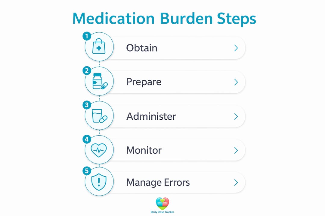 Infographic illustrating medication burden stages for caregivers