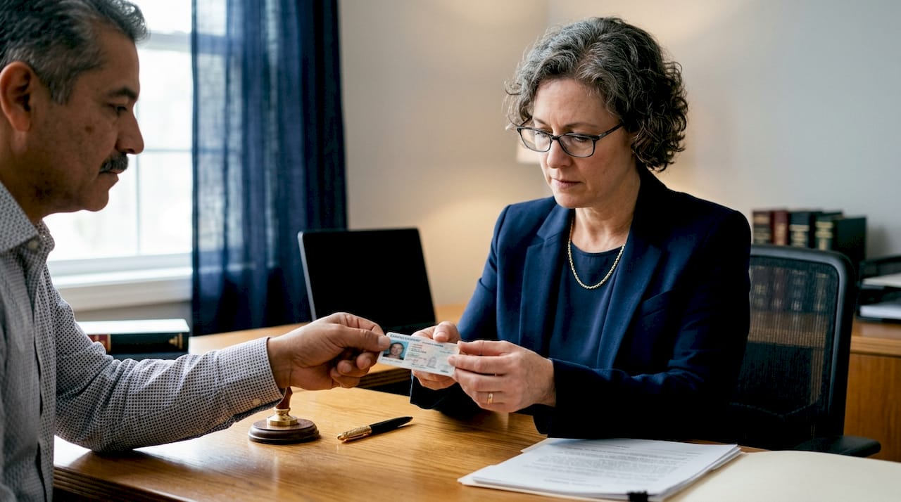 Notary verifying client identity during signing