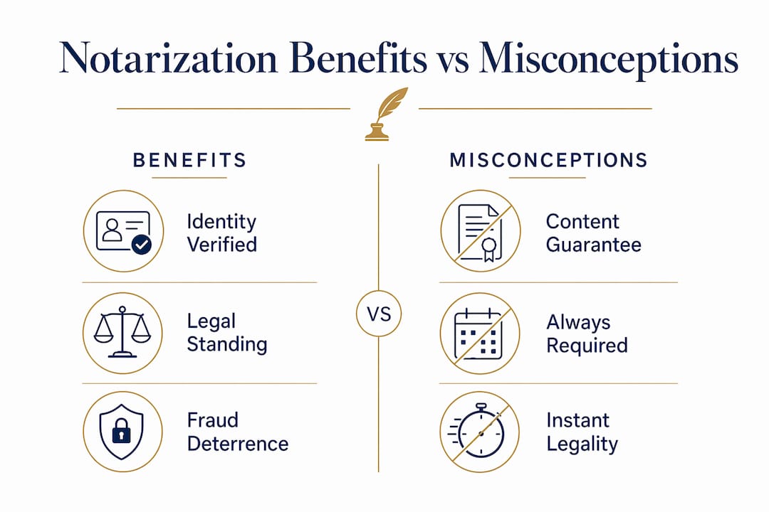 Infographic comparing notarization benefits and misconceptions