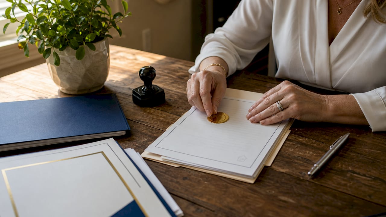 Notary stamping real estate deed document