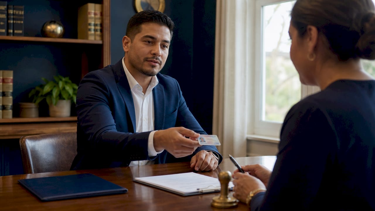 Signer presenting ID to notary