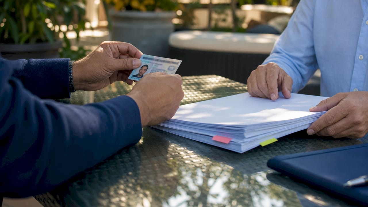 Close-up of ID verification during loan signing
