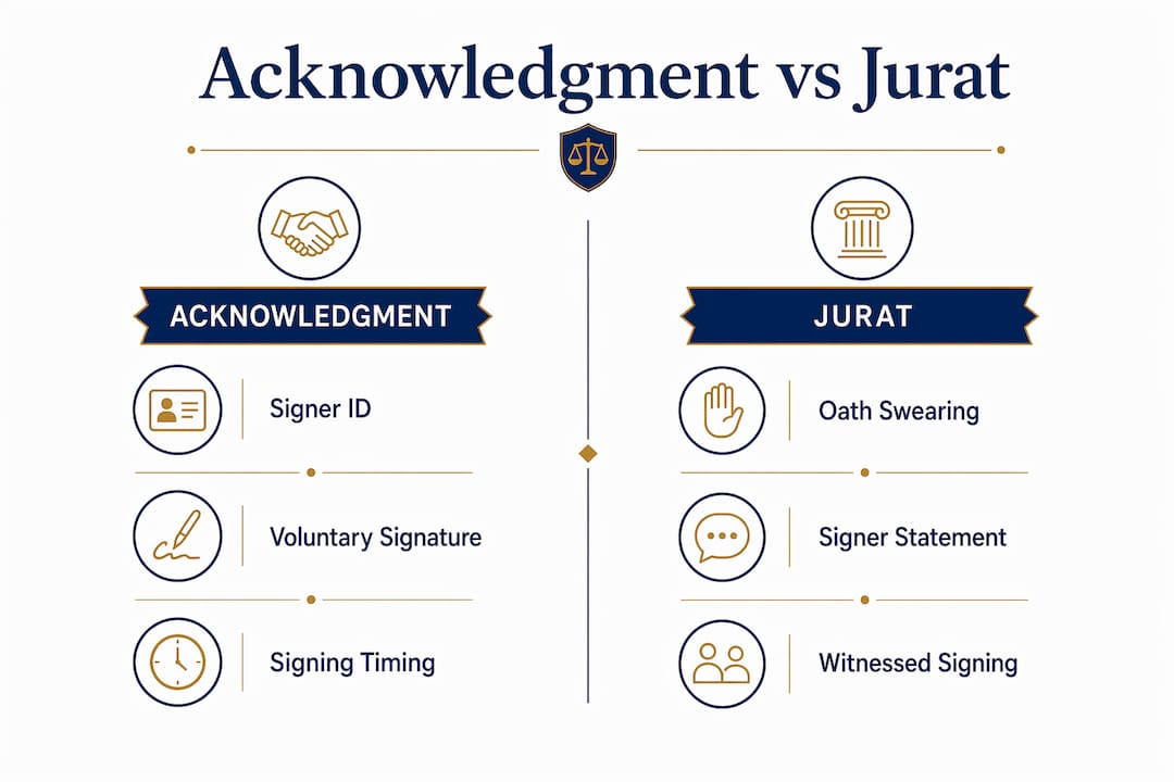 Infographic comparing acknowledgment and jurat notarizations