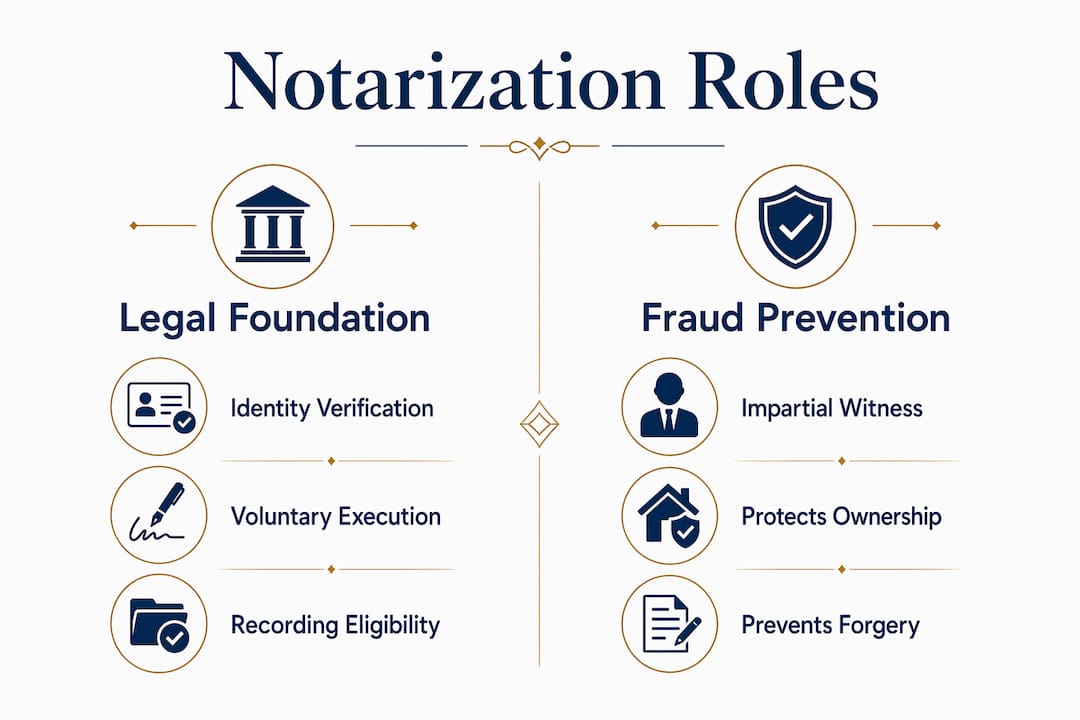 Infographic showing notarization roles and benefits