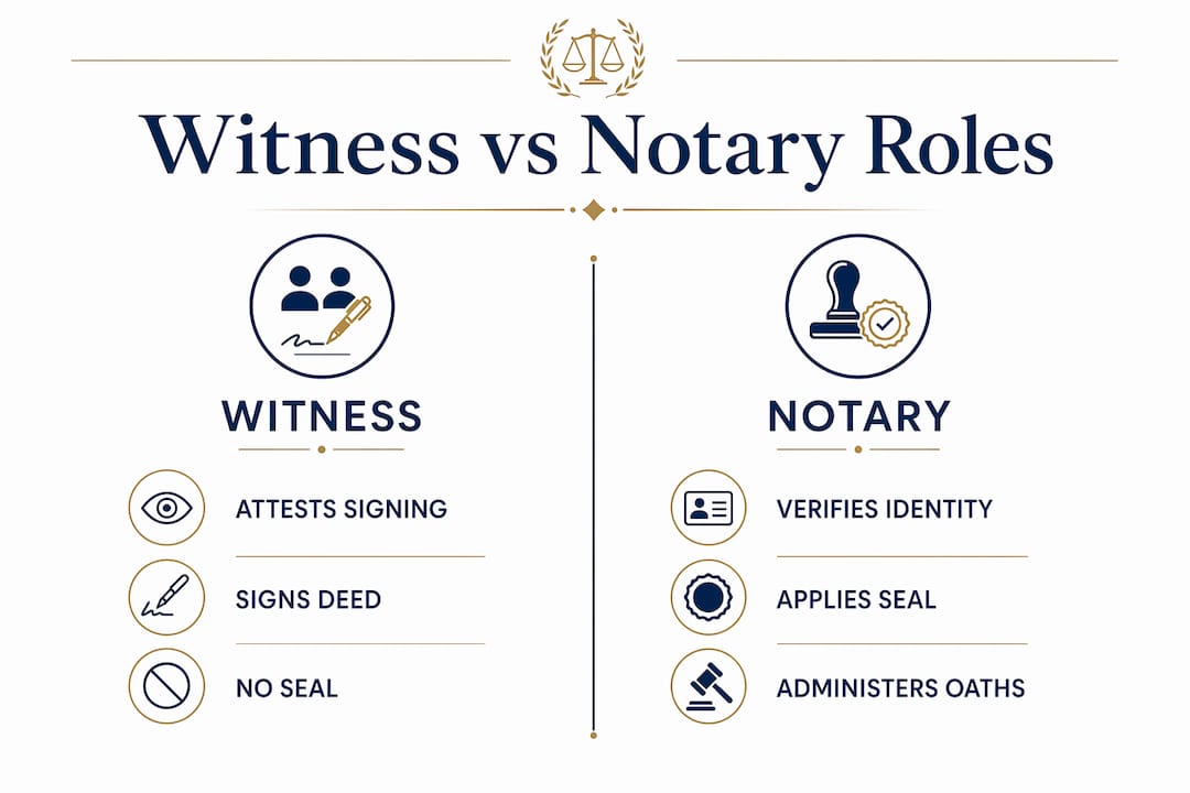 Infographic contrasting witness and notary roles