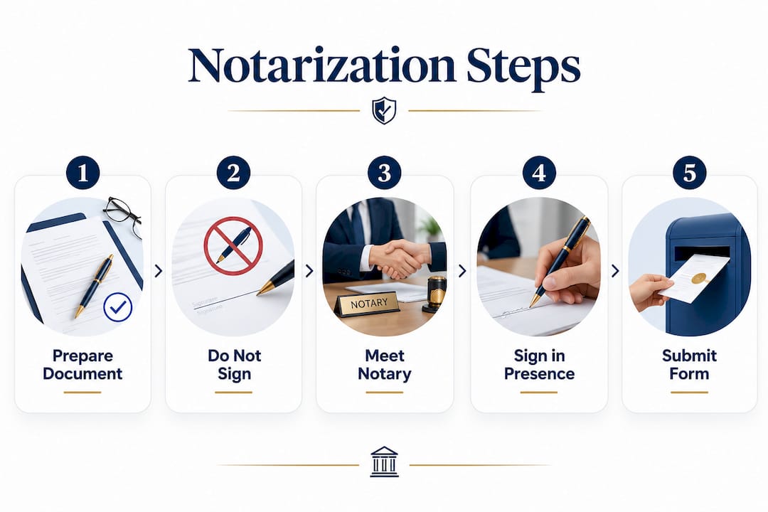 Infographic showing notarization steps in order