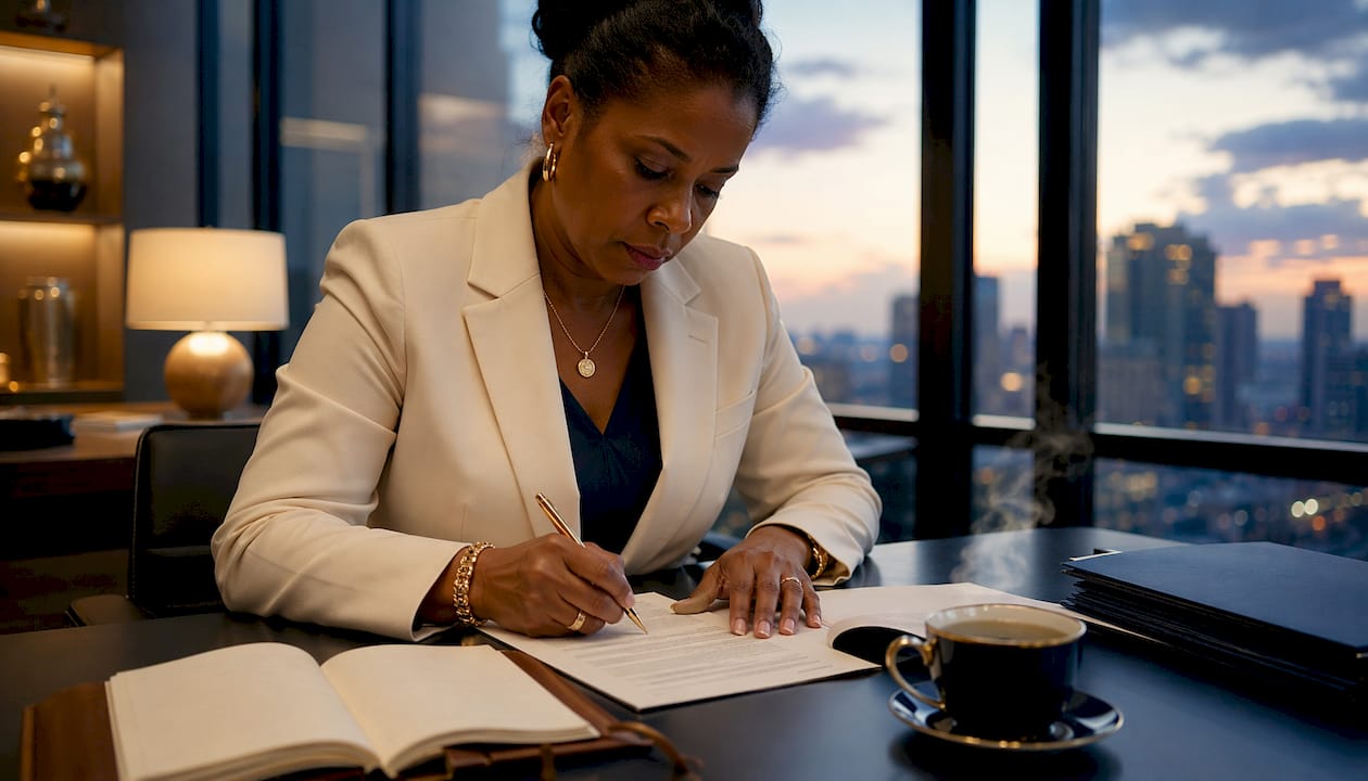 Legal assistant reviewing corporate resolution documents