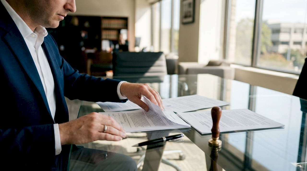 Hands organizing property notarization paperwork