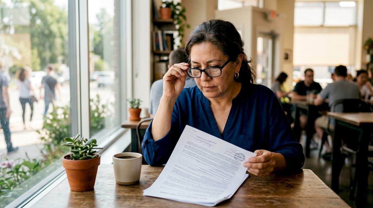 Woman reviewing real estate deed documents