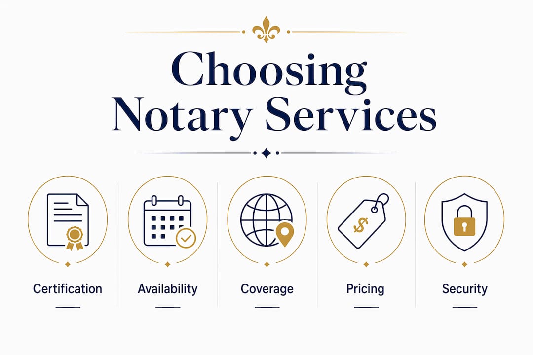 Infographic showing key factors for choosing notary services