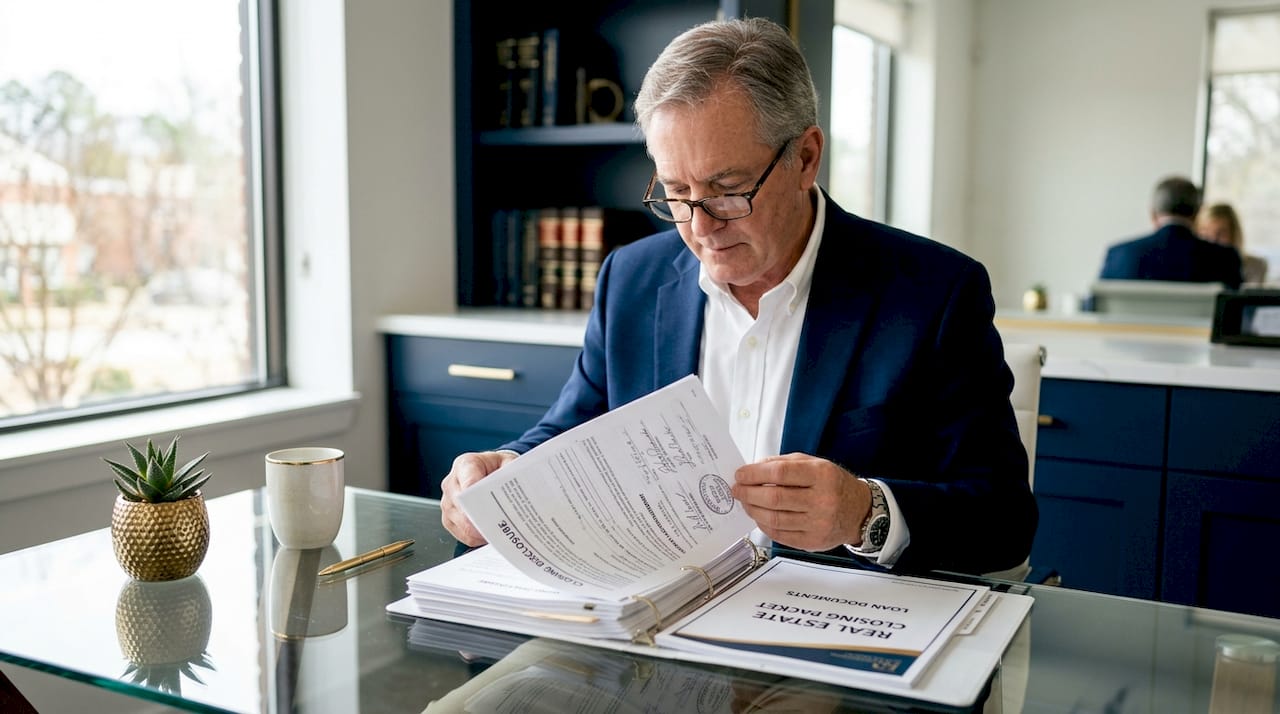 Notary attentively auditing notarization documents