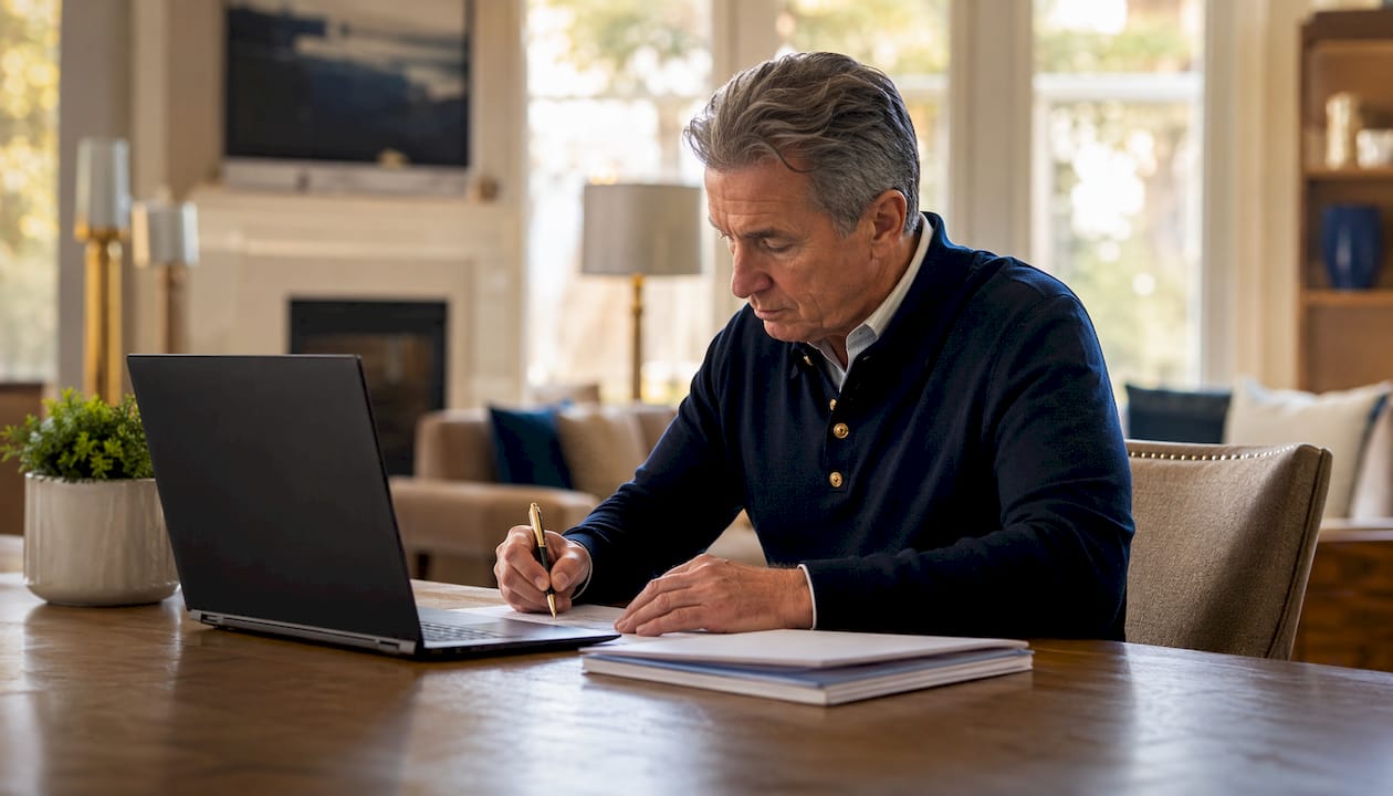 Man conducting remote notarization at home