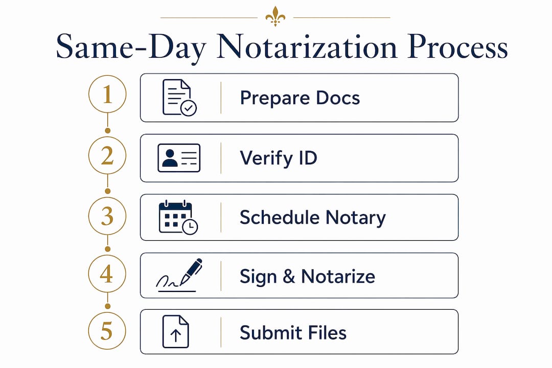 Infographic outlining same-day notarization steps