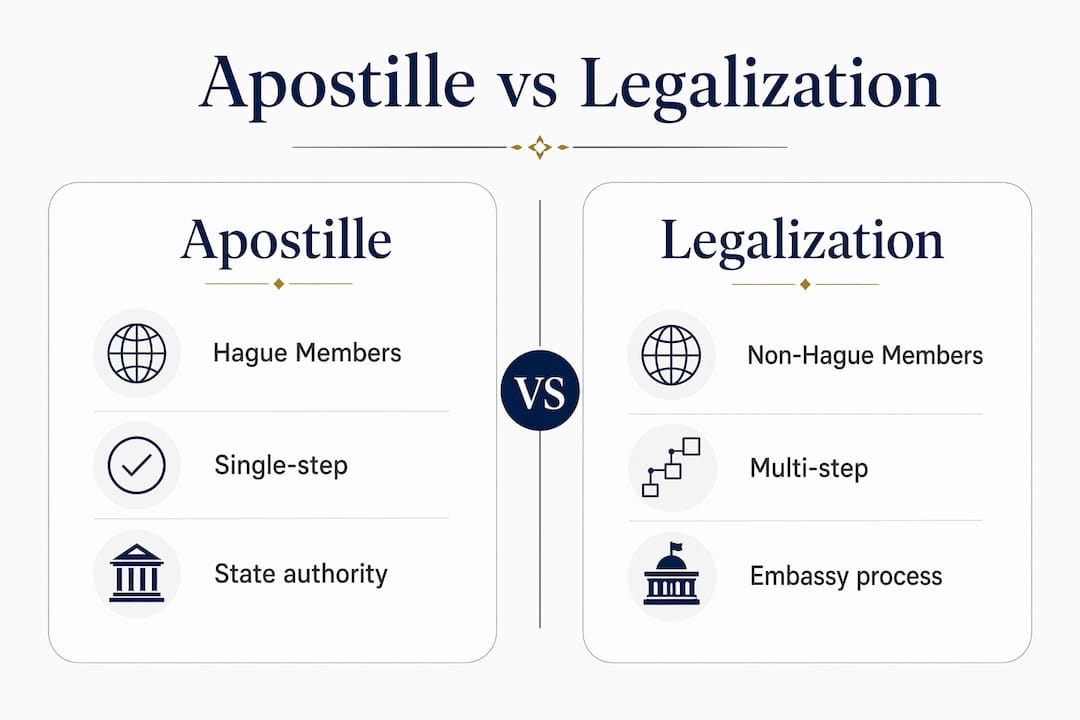 Infographic comparing apostille and legalization differences