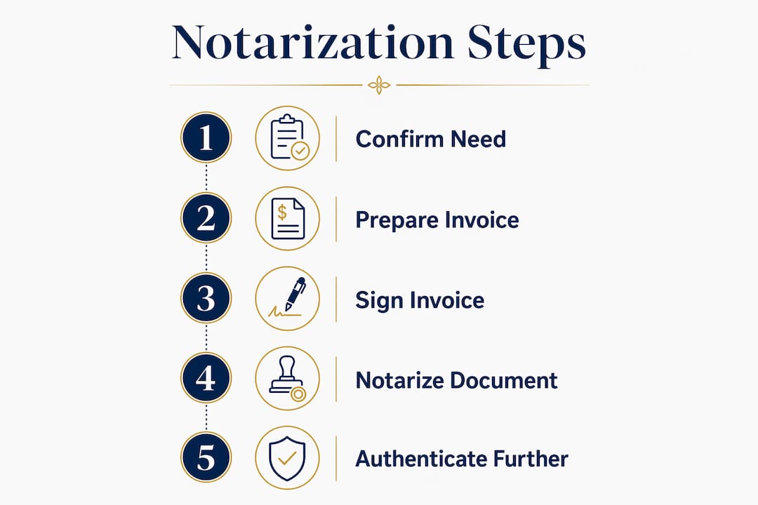 Infographic with steps to notarize commercial invoice