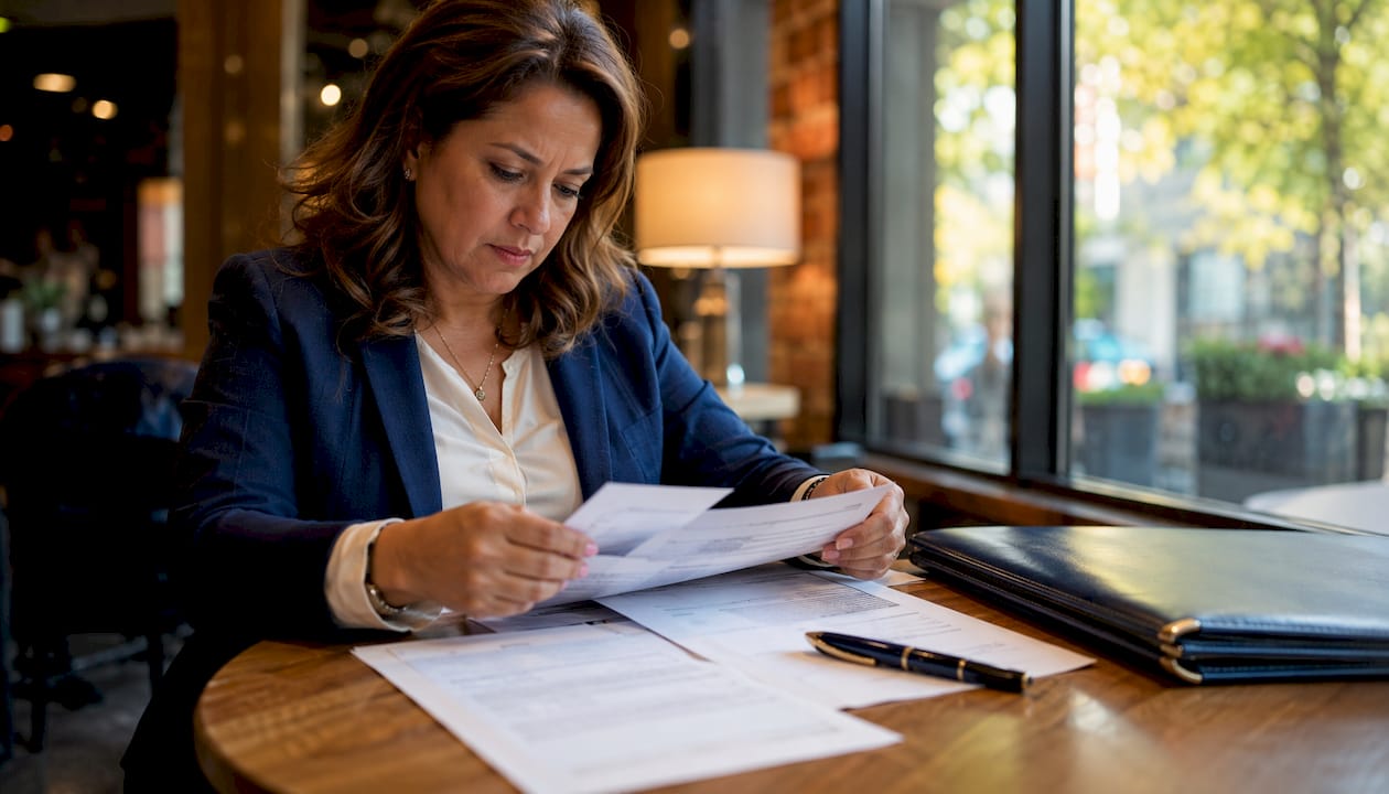 Woman organizing notarized documents in office
