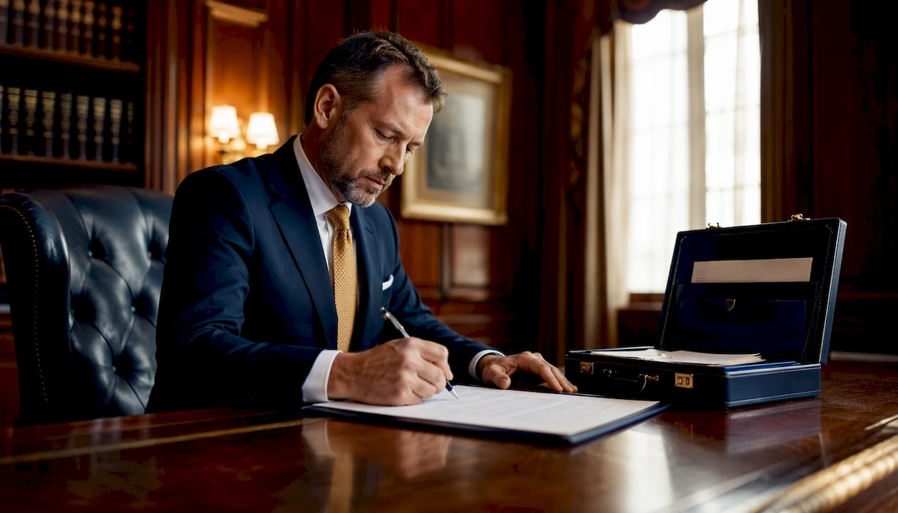 Hands signing affidavit of title document