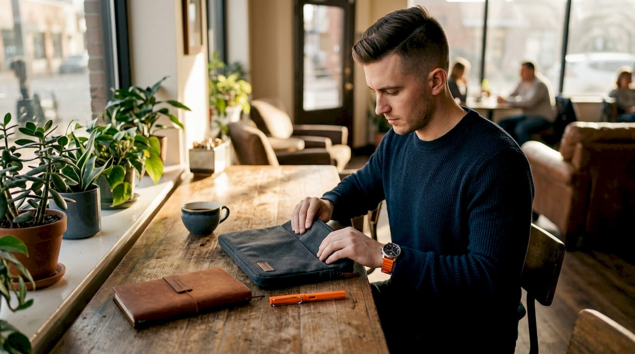 Nomad packing up laptop to end workday