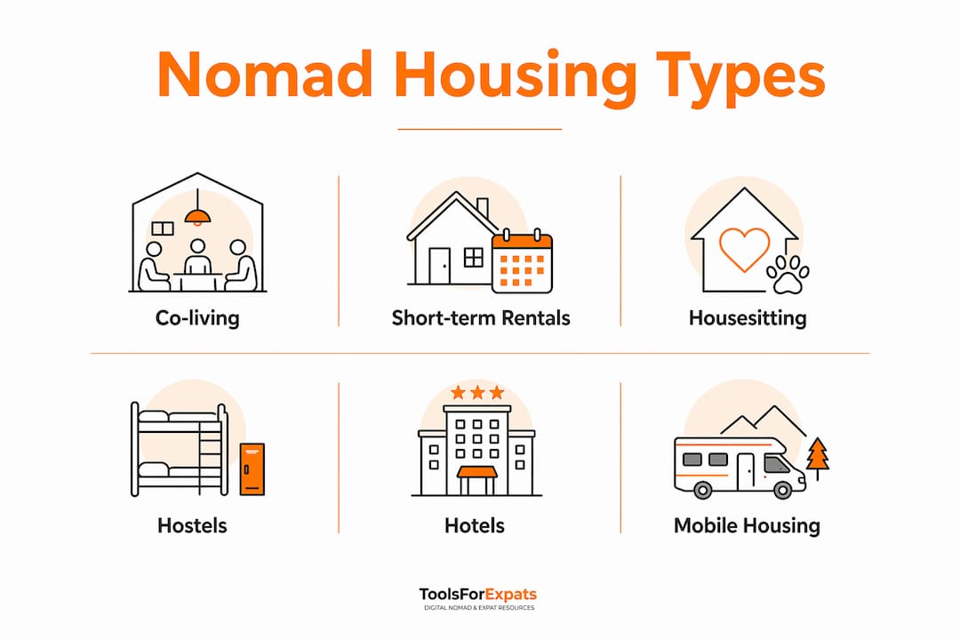 Infographic illustrating types of nomad accommodation
